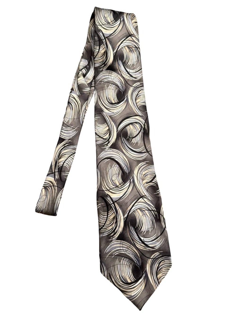J Garcia Silk Tie 2007 Abstract Swirl Pattern Gray Black Artistic Neck Tie